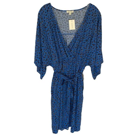 Loralette Blue Leopard Print Kimono Sleeve Mini Dress NWT Size 16-18/Extra Large - Picture 2 of 7